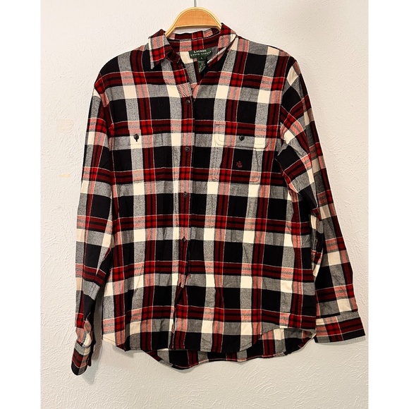 Ralph Lauren Classic Red/Black Plaid Long Sleeve Button Down Collar Shirt, L - Picture 4 of 10